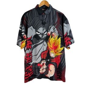 2001 Dragon Ball Z AOP short-sleeve button-up shirt Super Saiyan Goku L Flawed